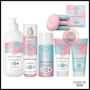Linha Cuide-se Bem Nuvem de Alegria: Loção Corporal Iluminadora, Body Splash, Óleo Hidratante, Sabonete Líquido e mais
