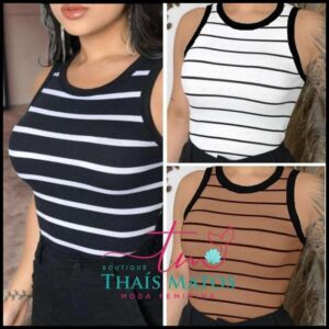 Kits Camiseta Regata Feminina Canelada Listrada e Lisa Ribana Camiseta Básica Blusa Casual