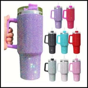 Novidade! Térmico 1200ml Copo Com Strass Brilhante Com Alça Tampa E Canudo de metal