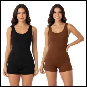 Macaquinho Feminino Canelado Curto Anarruga Ajustado Roupa Feminina Estilosa