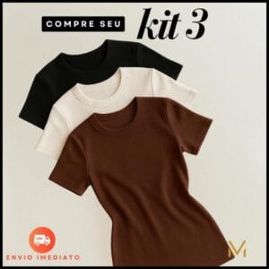Kit 3 Blusas Feminina Estilosa Ribana Canelado Elegante Tendência Verão