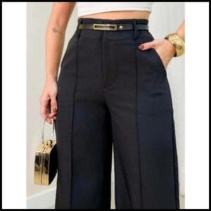 Calça Pantalona Alfaiataria Cintura Alta Com Ziper Lateral Com Bolso e Cinto Topissima PROMOÇâO DO P AO GG