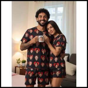 Pijama Estampado Personalizado para Casal – 1 Unidade Exclusiva em Tecido Premium