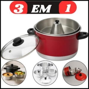 Panela Alumínio 3 Em 1 Tampa de Vidro Multiuso com forma Pudim legumes Vapor Cuscuzeira Banho Maria