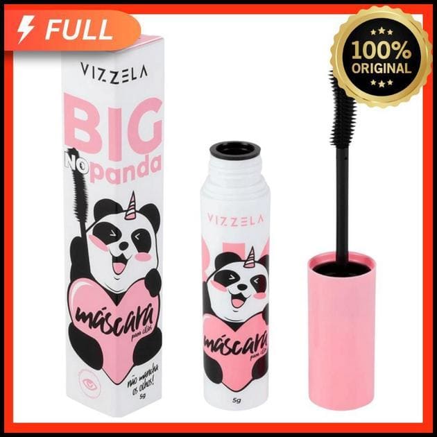 Máscara Rímel Para Cílios Big No Panda Vizzela Vegano 5g Volumão Preta Pincel Curvado Definição