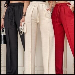 Calça Feminina Pantalona Wide Leg Duna com Bolso elastico Cintura Alta Tendência