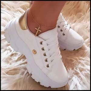 Tênis Branco Casual Feminino Plataforma Confortavel Sola Pintada