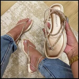 Sandália Feminina Rasteira Confortável Com Brilho De Strass - 34 ao 39