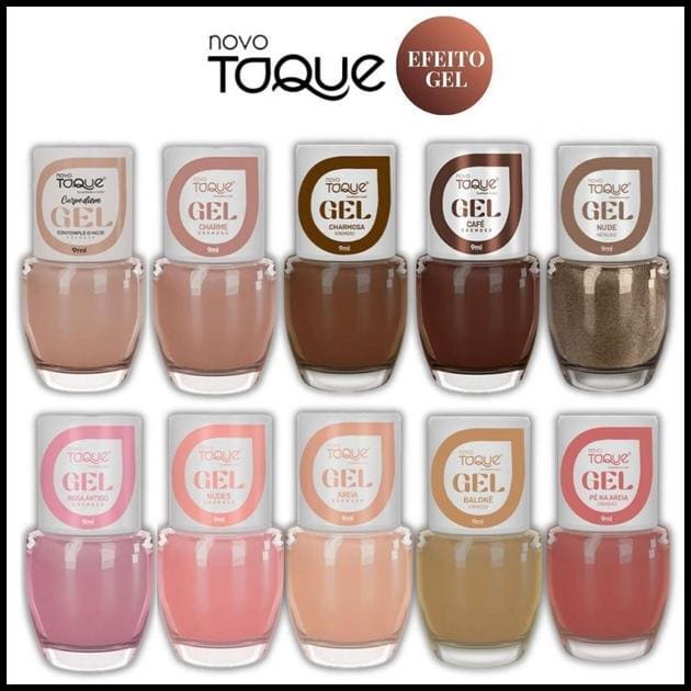 Esmalte Efeito Gel Novo Toque Kit 10 Cores Tons Nude e Rosa Seca Sem Cabine Manicure Pedicure Lançamento
