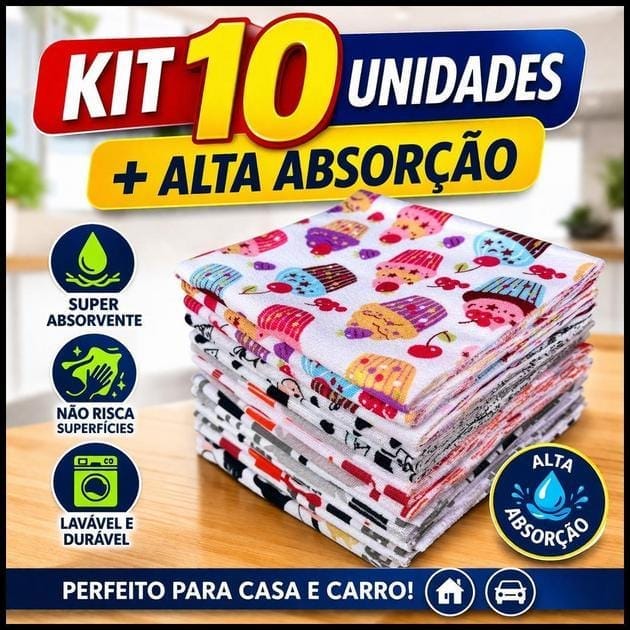 Kit 10 Pano De Pia Para Limpeza Flanela Microfibra Multiuso Casa e Carro Alta Absorção