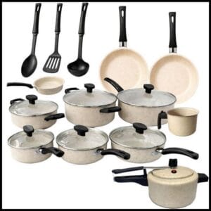 Jogo de Panelas 13 Peças + Panela de Pressão 2L Conjunto Teflon Antiaderente Frigideira Caçarola