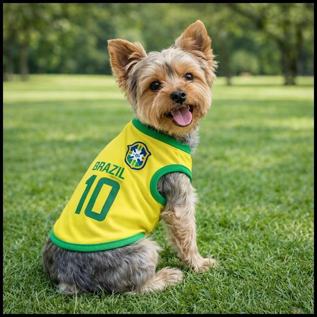 Roupinha Pet Brasil Camisa Copa do Mundo Nº10 Roupa para Cachorro e Gato Torcida