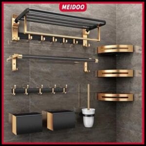 Rack de armazenamento de banheiro em alumínio dourado preto MEIDOO