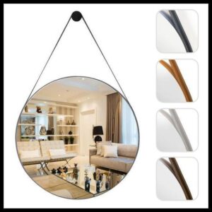 Espelho Adnet Para Lavabo Alça Em Couro 60cm + Suporte - Rei dos Vidros