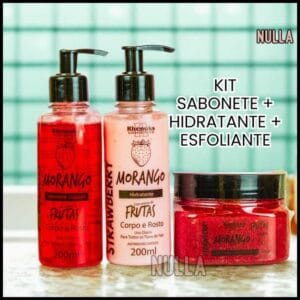 KIT SABONETE + HIDRATANTE + ESFOLIANTE MORANGO CORPO E ROSTO RHENUKS