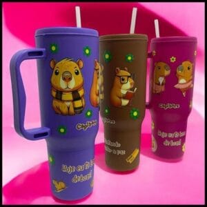Copo com Canudo Capivara 1200ml Em Policarbonato + Brinde