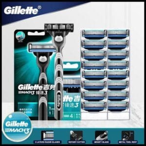 Lâminas de Barbear Gillette Mach3, Pacote com 3 Lâminas de Camada