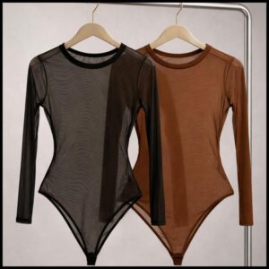 Conjunto Com 1 ou 2 Body Tule Feminino Manga Longa Transparente