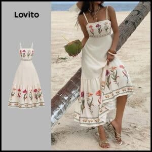 Lovito Vestido Longo Boho Com Estampa Floral Confeccionado Em Viscose E Linho Ideal Para a Primavera/verão LBL32081