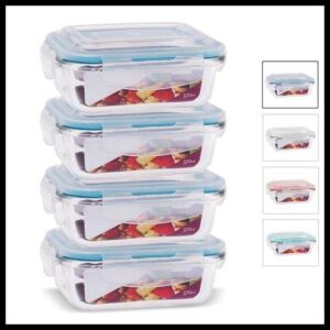 KIT 4 Potes de Vidro Retangular com Tampa Hermética 370ml - Casa Linda