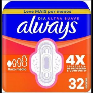 Absorvente Always Dia Ultra Suave com Abas Fluxo Médio, 4X Tecnologia de Proteção e Conforto*, 32 Unidades