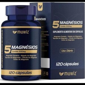 5 Magnésios 500mg 120 Cápsulas - Quelato Malato Taurato Sulfato e Óxido de Magnésio