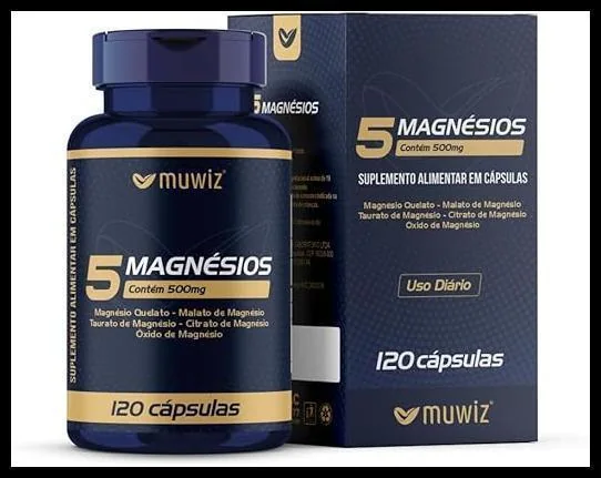 5 Magnésios 500mg 120 Cápsulas - Quelato Malato Taurato Sulfato e Óxido de Magnésio