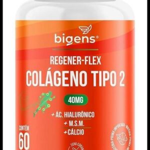 Regener Flex, Colágeno tipo 2 40mg, ácido hialurônico, M.S.M., Cálcio, 60 cápsulas, Biogens