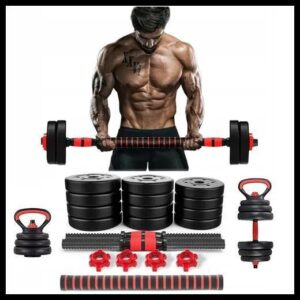Kit Halteres Barra E Anilhas Musculação Kettlebell Ajustáveis Peso Academia 15kg