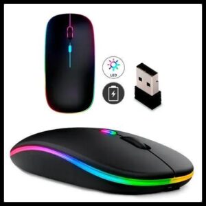 Mouse Sem Fio Recarregável Wireless Optico Led Rgb Ergonômico Sem Fio Para Pc Desktop Notebook Tablet Smartphone Homeroarte Preto