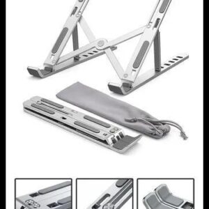 Base Suporte Para PC Notebook Alumínio Portátil Articulado Dobrável Tablet Laptop Mesa Davely Cor Prateado