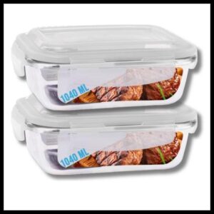 Conjunto 2 Potes Vidro Hermético Marmita Com 4 Travas 1040ml - PRATICASA
