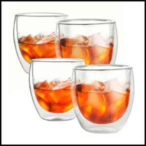 Conjunto 4 Copos Parede Dupla de Vidro 250 ml para Café Chá Suco Cerveja Chopp Copo Duplo Isolante KIT 4 Copos