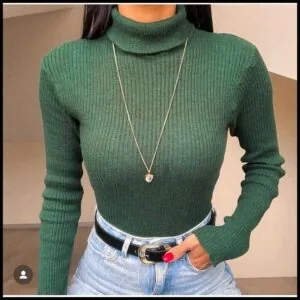 Blusa Feminina Cacharrel Tricô Básica Suéter Gola Alta Manga Longa Tricot Varias Cores Inverno Frio