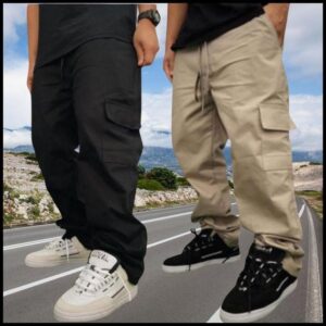 Kit 2 Calças Cargo masculino Roupas Masculinas elegante 6 Bolsos skate Larga Fechamento Cordão