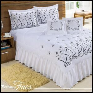 Kit Roupa de Cama Colcha Cobre Leito Desejos 7 Pecas Bordado com Almofadas Solteiro Casal Queen King