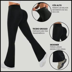 Calça Legging Inverno Feminina Flare Preta Cintura Alta
