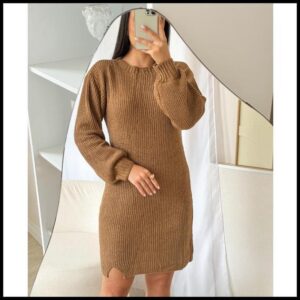 Vestido De Mousse Tricot Trico Fendas Laterais Elegância Nas Suas Noites De Inverno