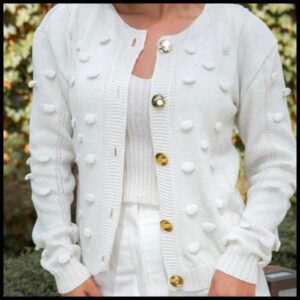 Casaco De Frio Luxo Com Detalhes e Botões De Tricot Tendência 2025 Blusa de frio feminina