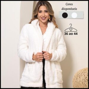 Casaco de Teddy com Capuz Forrado e Bolsos Laterais /Blusa de Pelinho com Capuz/ Moda Inverno 2025