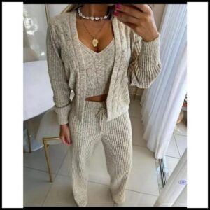 Conjunto Trijunto Feminino Inverno Tricot Mousse 3 Peças Elegante Mousse Premiun