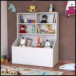 Organizador de Brinquedos - Estante Infantil Prateleira com Baú 4 Nichos
