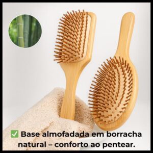 Escova de Cabelo Bambu – Desembaraça Rápido, Massageia o Couro Cabeludo e Reduz o Frizz