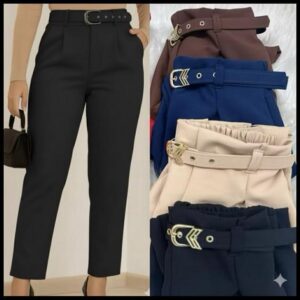 Calça Feminina Alfaiataria Reta Com Cinto Cintura Alta Elegante e Confortável