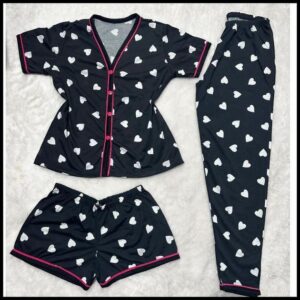 Kit 3 em 1 Pijama Americano Feminino Camisa Botões short calça Frio/Calor Malha Amamentação Conforto