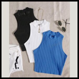 Kit 3 Cropped Gola Alta Canelado Sem Manga