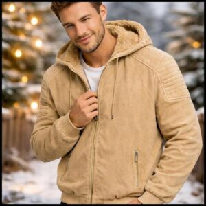 Jaqueta Masculina Suede Capuz Forrada Peluciada Inverno Frio Luxo