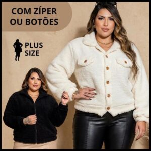 Jaqueta Feminina Casaco Plus Size Teddy Peludo Moda Inverno