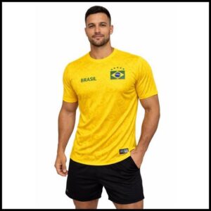 Camiseta Brasil Masculina Dry Fit Academia Futebol P M G GG