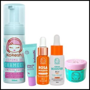 Kit 5 itens Kokeshi Rosa Mosqueta Limpeza e Hidratação